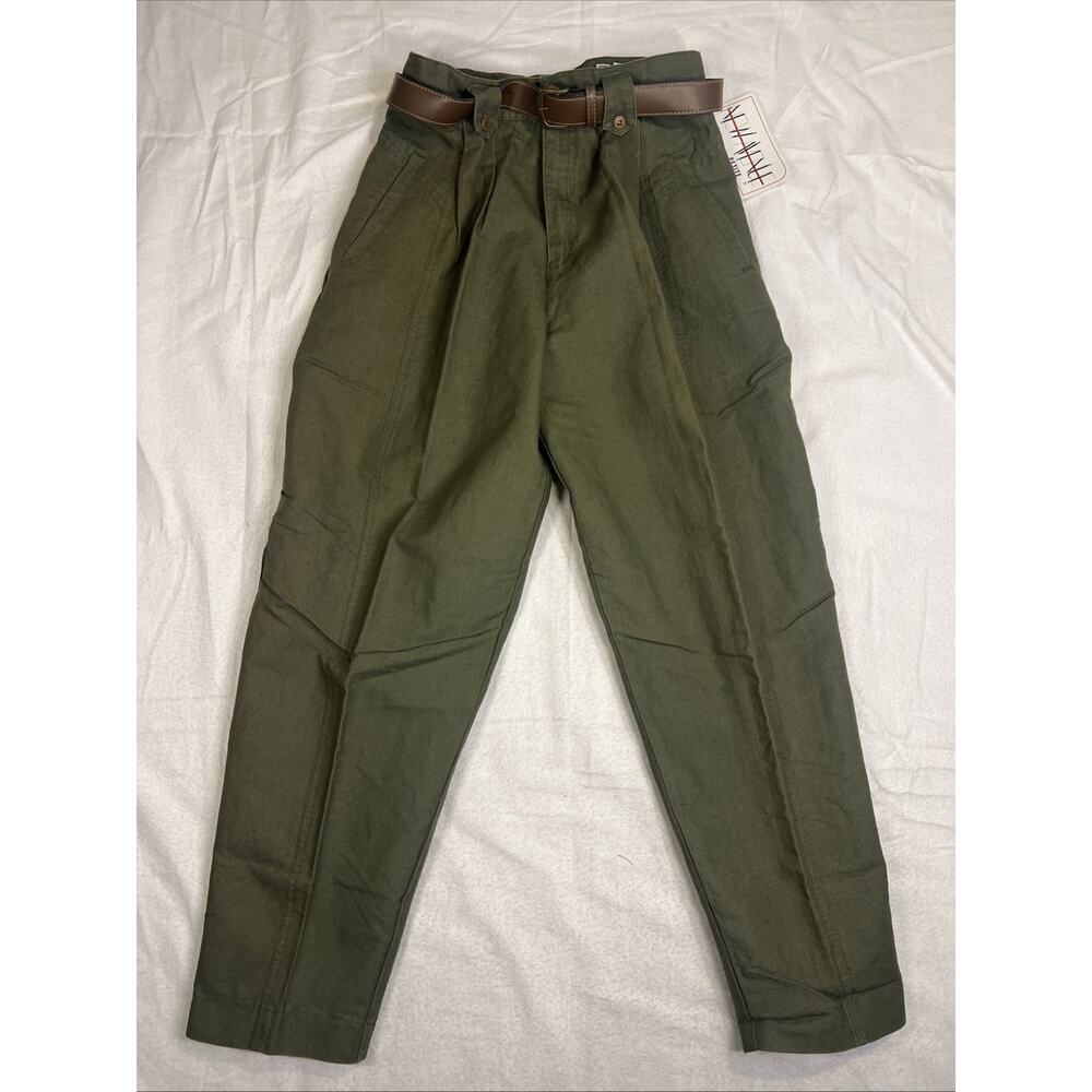 NWT VTG  New Avenue High Waisted Pleated Olive‎ Wide-leg Dress Pants Belt Sz 8P